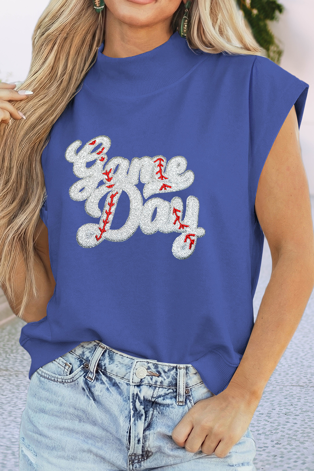 Gameday Sequins Baseball Short Sleeve Top