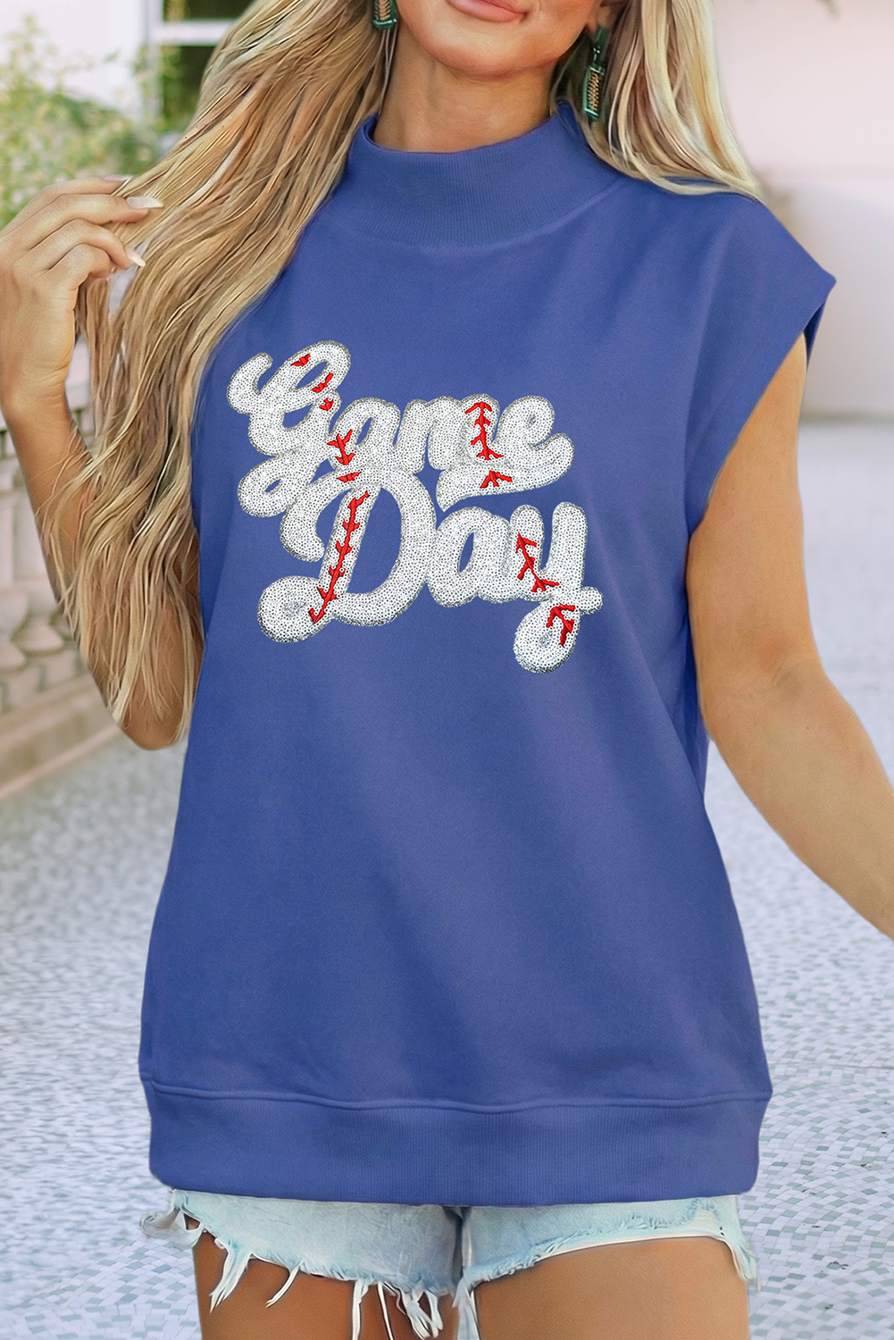 Gameday Sequins Baseball Short Sleeve Top