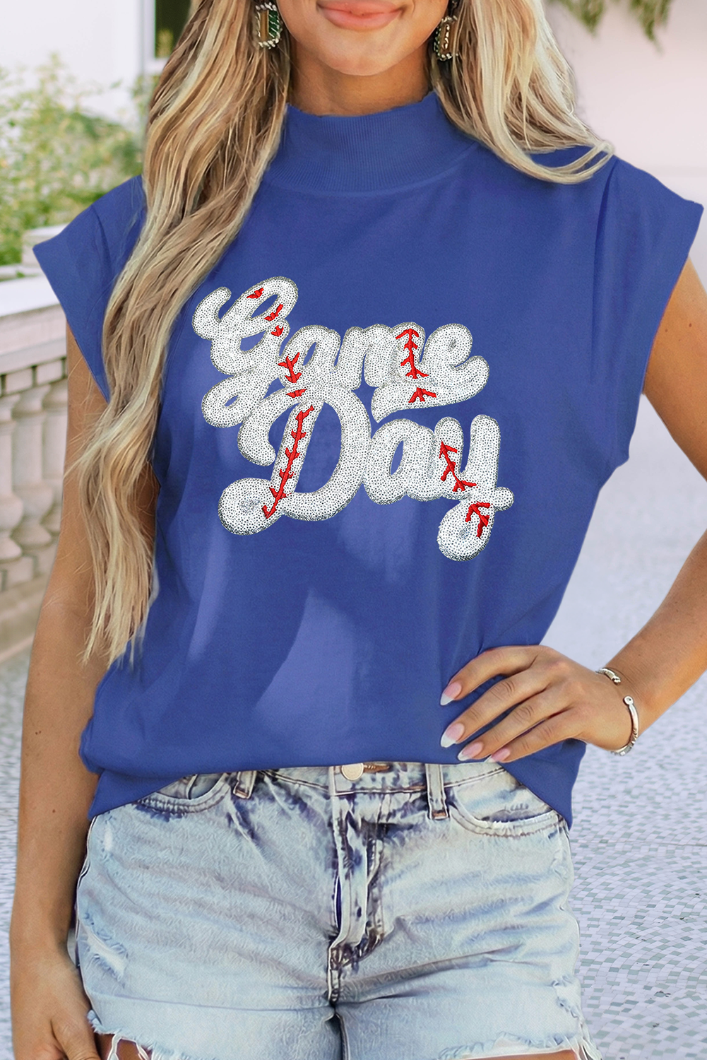 Gameday Sequins Baseball Short Sleeve Top